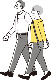 散歩するシニア夫婦